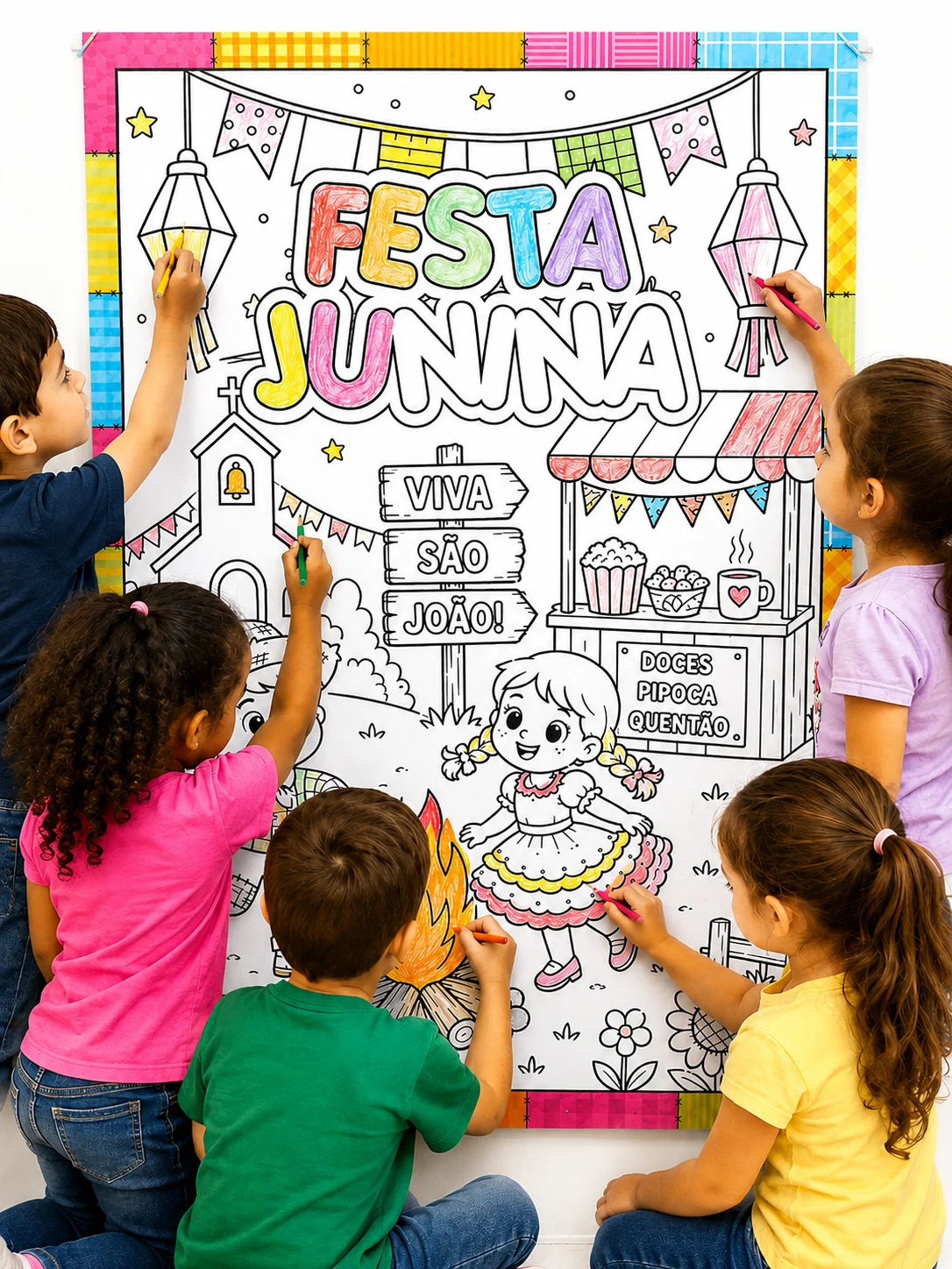 Cartaz Colaborativo para Colorir Junino – Material Pedagógico — capa do material