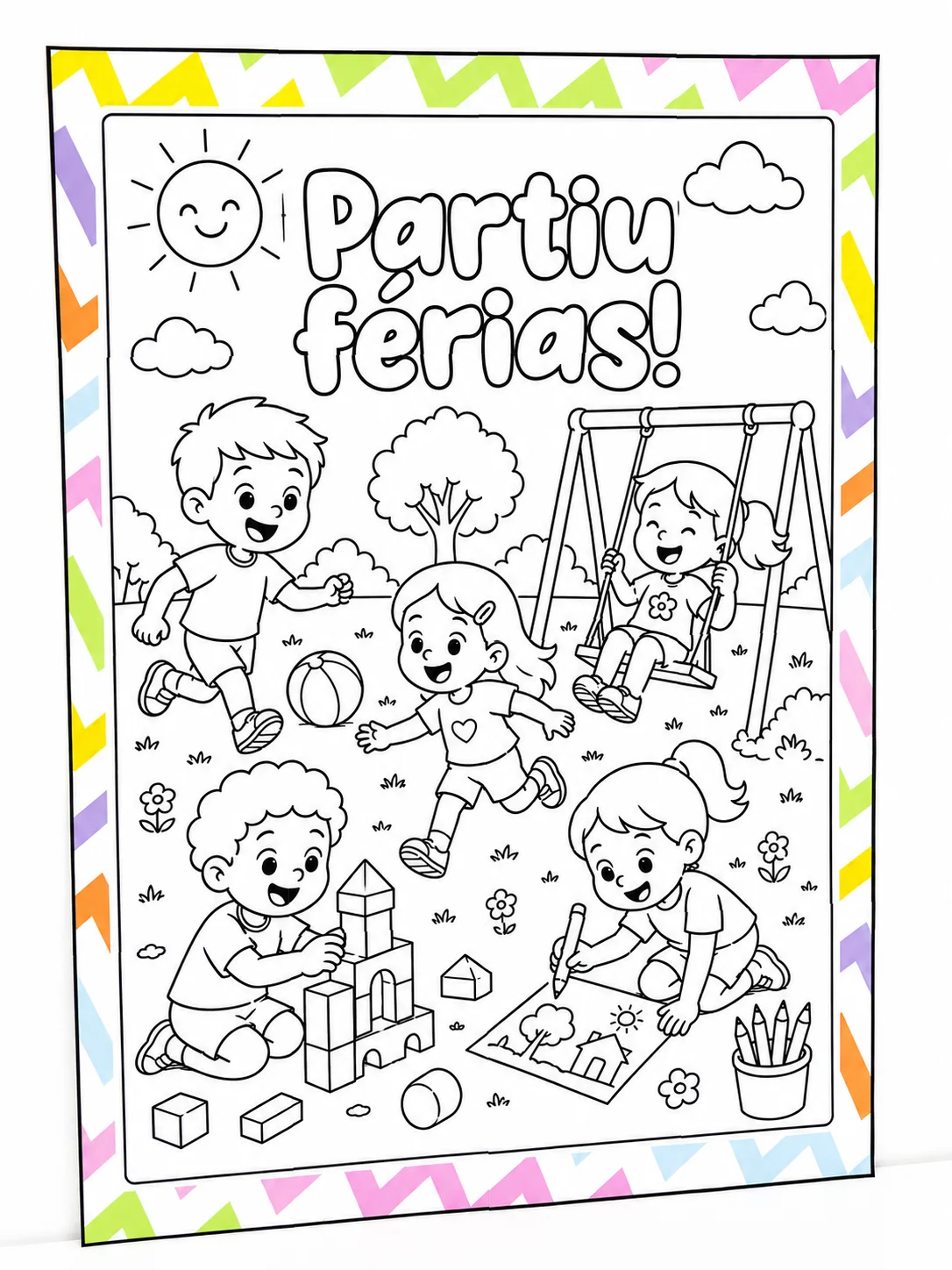 Cartaz Colaborativo para Colorir Partiu Férias — capa do material