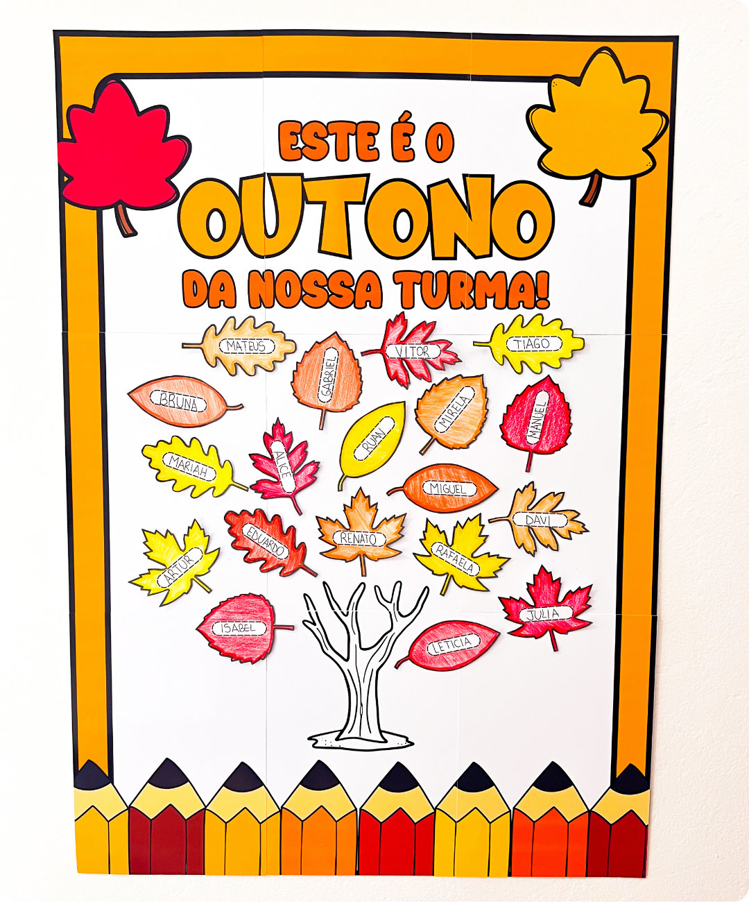 Cartaz coletivo de outono para imprimir — amostra 1: Uma produção da turma para receber o outono