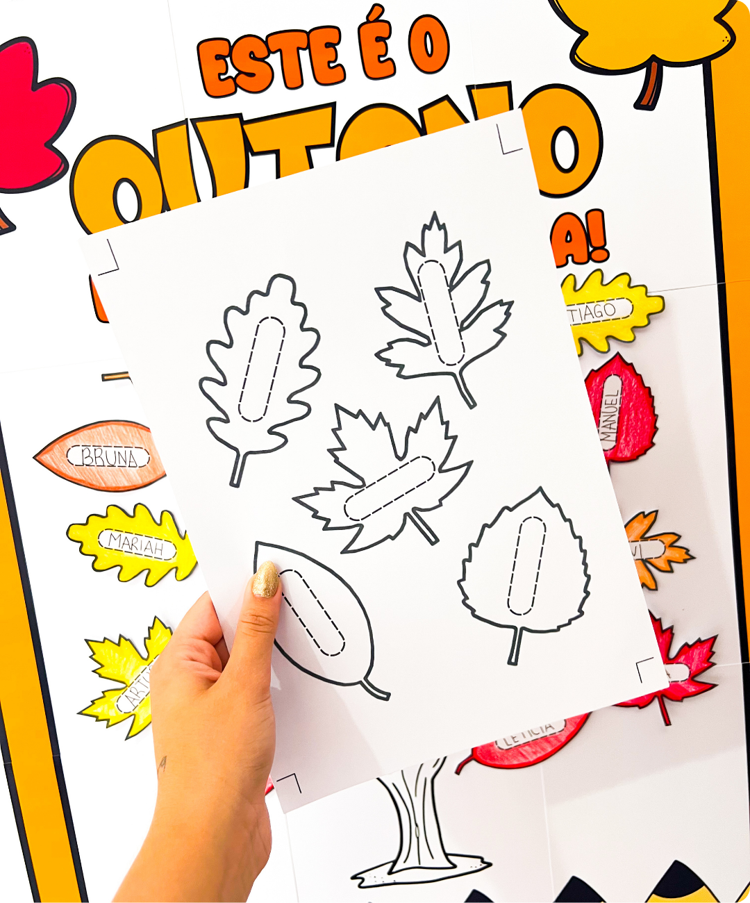 Cartaz coletivo de outono para imprimir — amostra 2: Como aplicar a atividade em sala