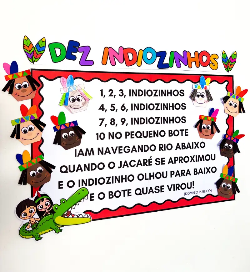 Cartaz Coletivo Dez Indiozinhos para Educação Infantil — amostra 5: Envolva a turma na cantiga Dez Indiozinhos com um…