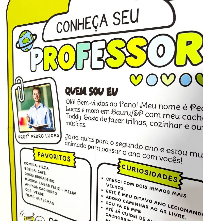 Cartaz de Apresentação do Professor Editável para Acolhimento — amostra 2: O que vem no material