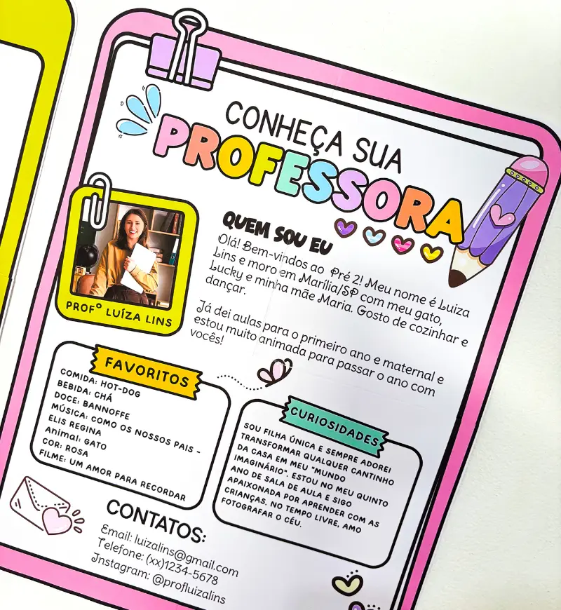 Cartaz de Apresentação do Professor Editável para Acolhimento — amostra 5: Apresente-se às famílias com um cartaz editável…
