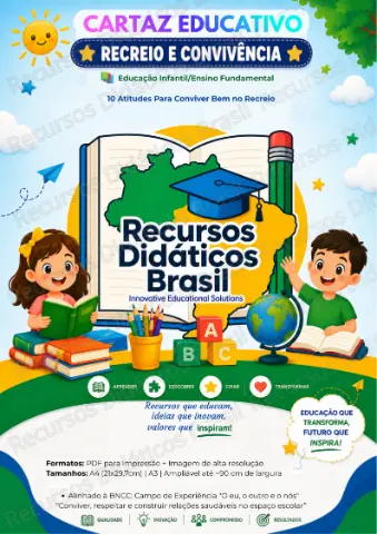 Cartaz de convivência no recreio para imprimir – 10 atitudes — amostra 3: Como usar em sala de aula