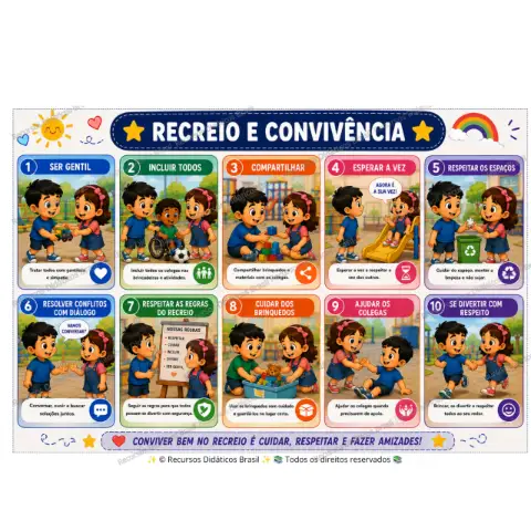 Cartaz de convivência no recreio para imprimir – 10 atitudes — capa do material