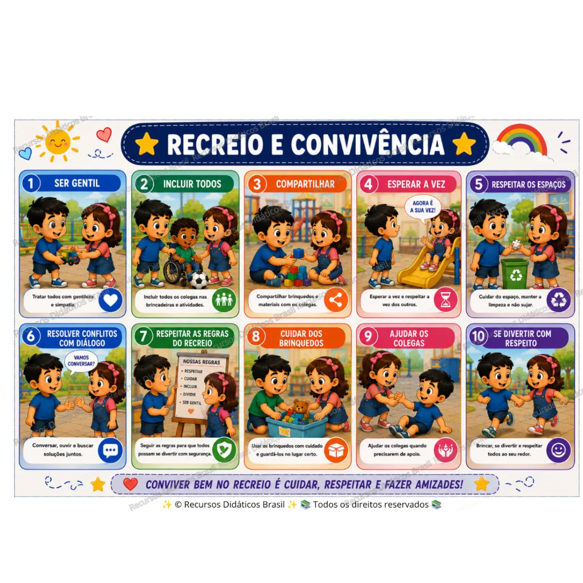 Cartaz de convivência no recreio para imprimir – 10 atitudes — Outros para Educação Infantil: Cartaz de convivência no…