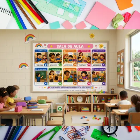 Cartaz de Convivência Escolar em Sala de Aula — amostra 1: Cartaz de convivência escolar com 10 regras de respeito para a…