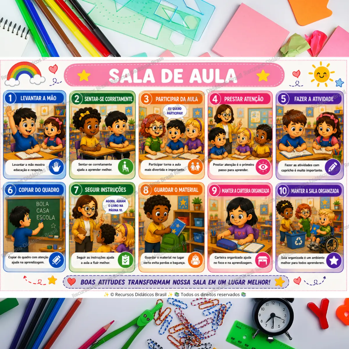 Cartaz de Convivência Escolar em Sala de Aula — Outros para Educação Infantil: Cartaz de convivência escolar com 10 regras…