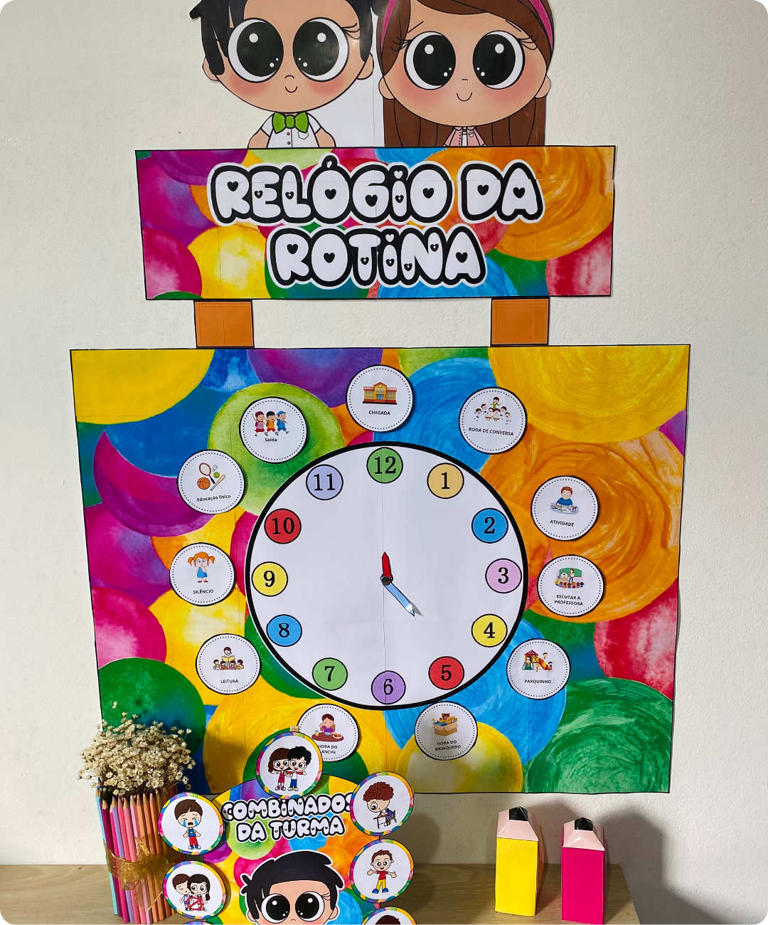 Cartaz de relógio da rotina para imprimir – Educação Infantil — amostra 7: Tenha um apoio para apresentar os momentos do…