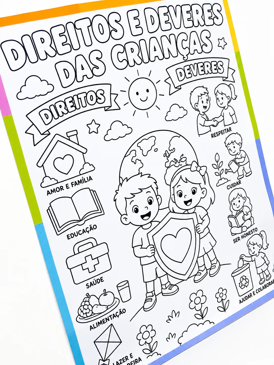 Cartaz Direitos e Deveres das Crianças para Colorir e Montar — amostra 1: Cartaz colaborativo para colorir e montar,…