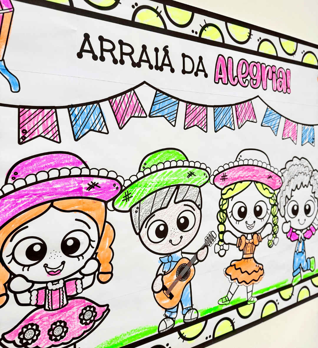 Cartaz Festa Junina para Colorir em Pintura Coletiva — amostra 2: O que vem no material