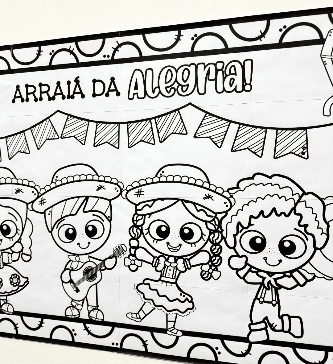Cartaz Festa Junina para Colorir em Pintura Coletiva — amostra 5: Promova uma pintura coletiva com um cartaz de Festa…