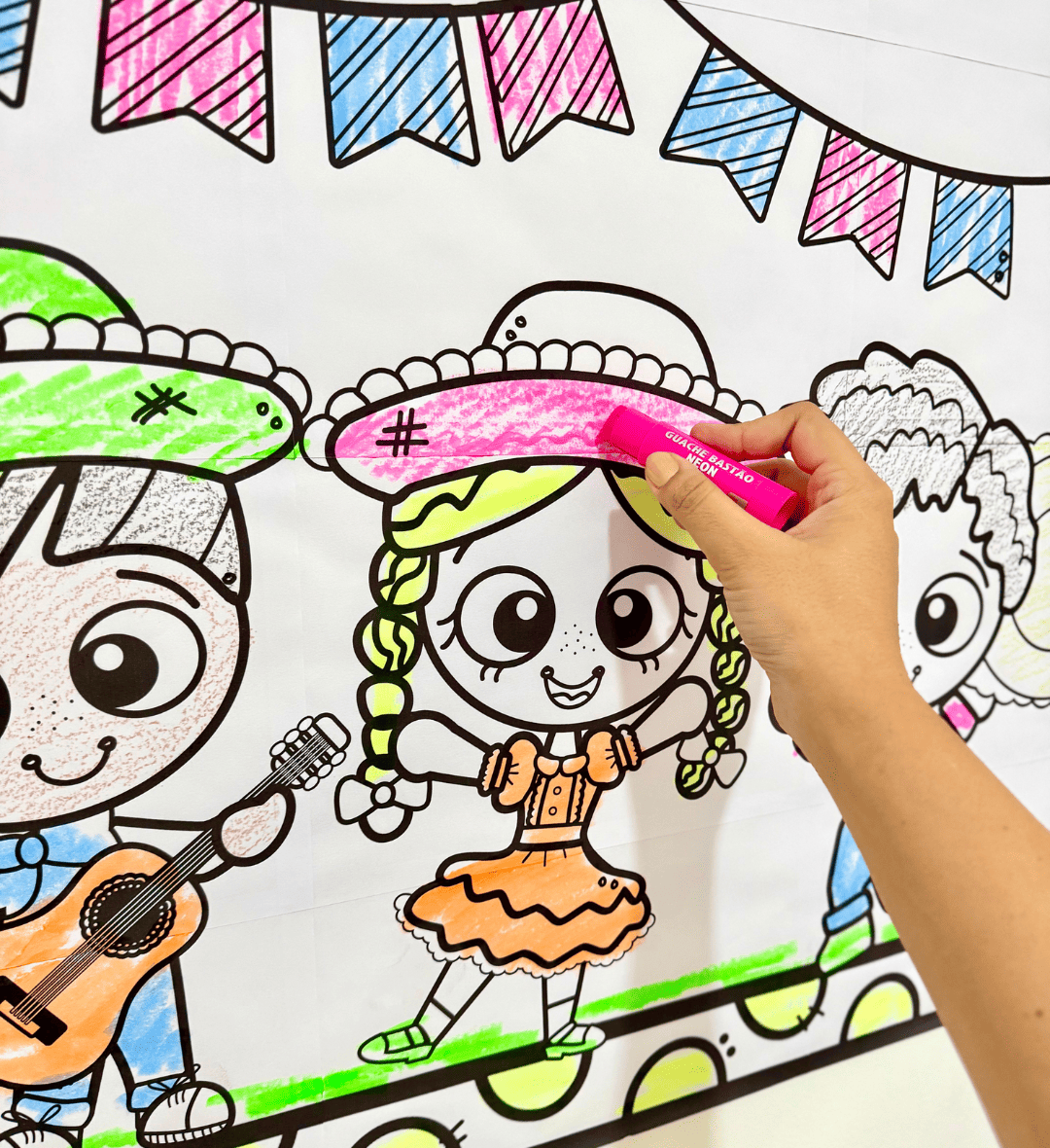 Cartaz Festa Junina para Colorir em Pintura Coletiva — capa do material