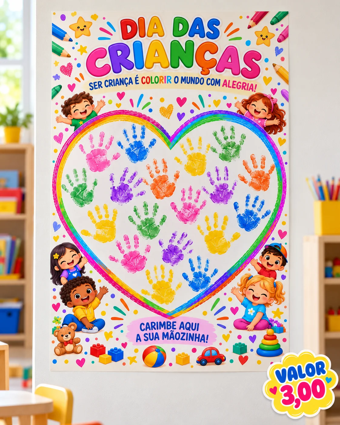 Cartaz Interativo Dia das Crianças em PDF – Educação Infantil — amostra 2: Cartaz interativo e colorido para celebrar o Dia…