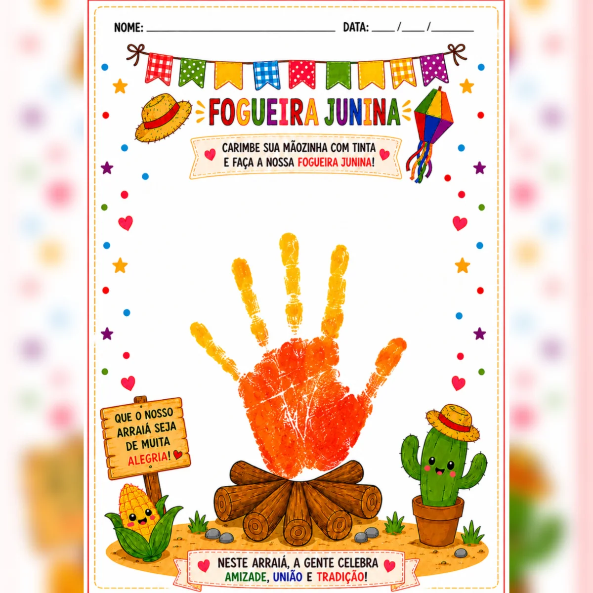 🌽✨ Cartaz Interativo Fogueira Junina + Atividade Individual ✨🌽 — amostra 1: 🎉🔥 NOVIDADE DE FESTA JUNINA