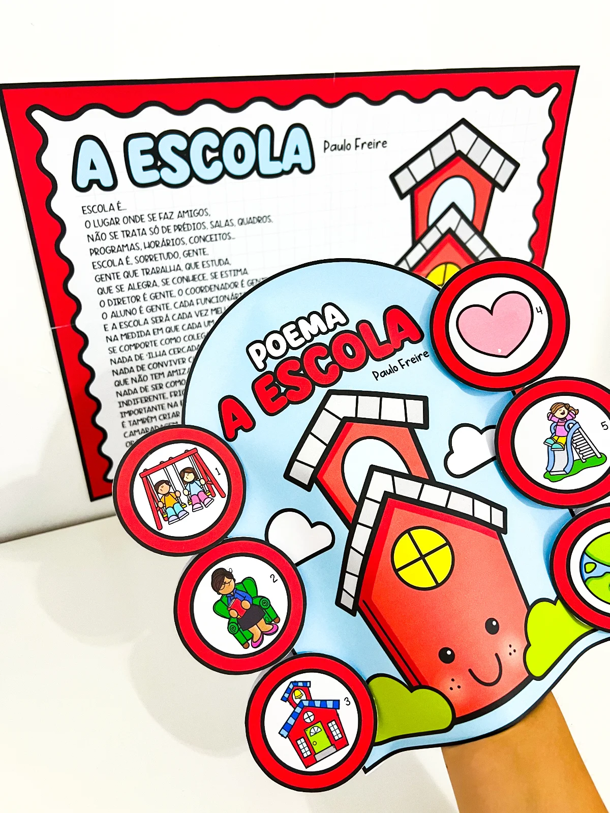 Cartaz + Luva Poema “A Escola” | Atividade de Leitura Interativa Educação Infantil — amostra 1: O Cartaz e Luva Poema: A…