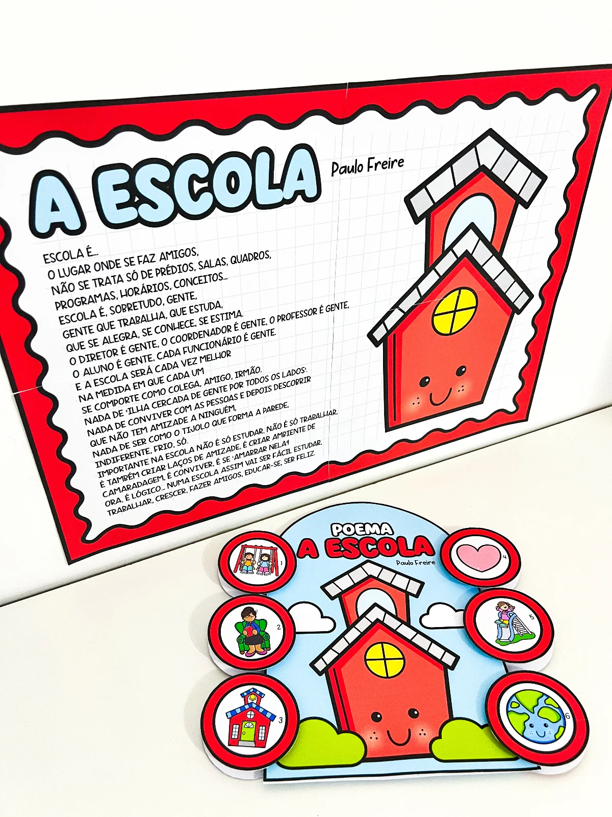Cartaz + Luva Poema “A Escola” | Atividade de Leitura Interativa Educação Infantil — amostra 4: O Cartaz e Luva Poema: A…