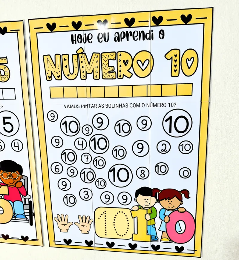 Cartaz Numerais de 1 a 10 em PDF: Colorido e para Colorir — amostra 1: Cartaz Numerais de 1 a 10 para atividades de…