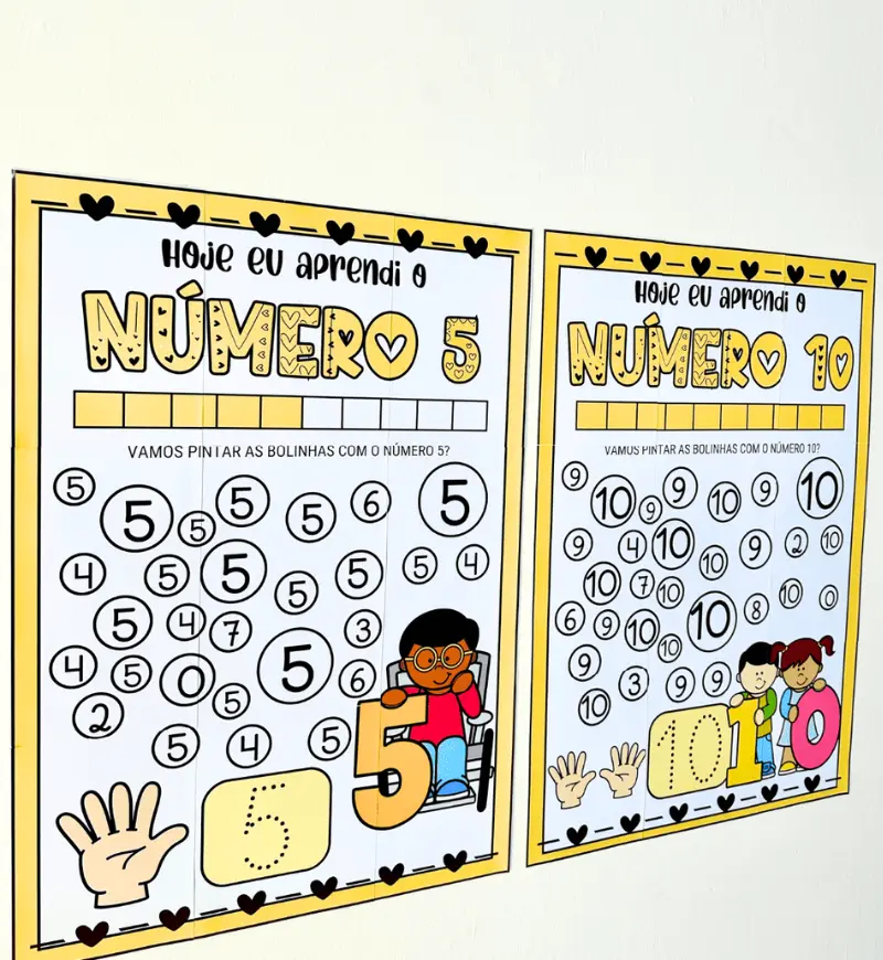 Cartaz Numerais de 1 a 10 em PDF: Colorido e para Colorir — Matemática para Educação Infantil: Explore traçado, contagem…