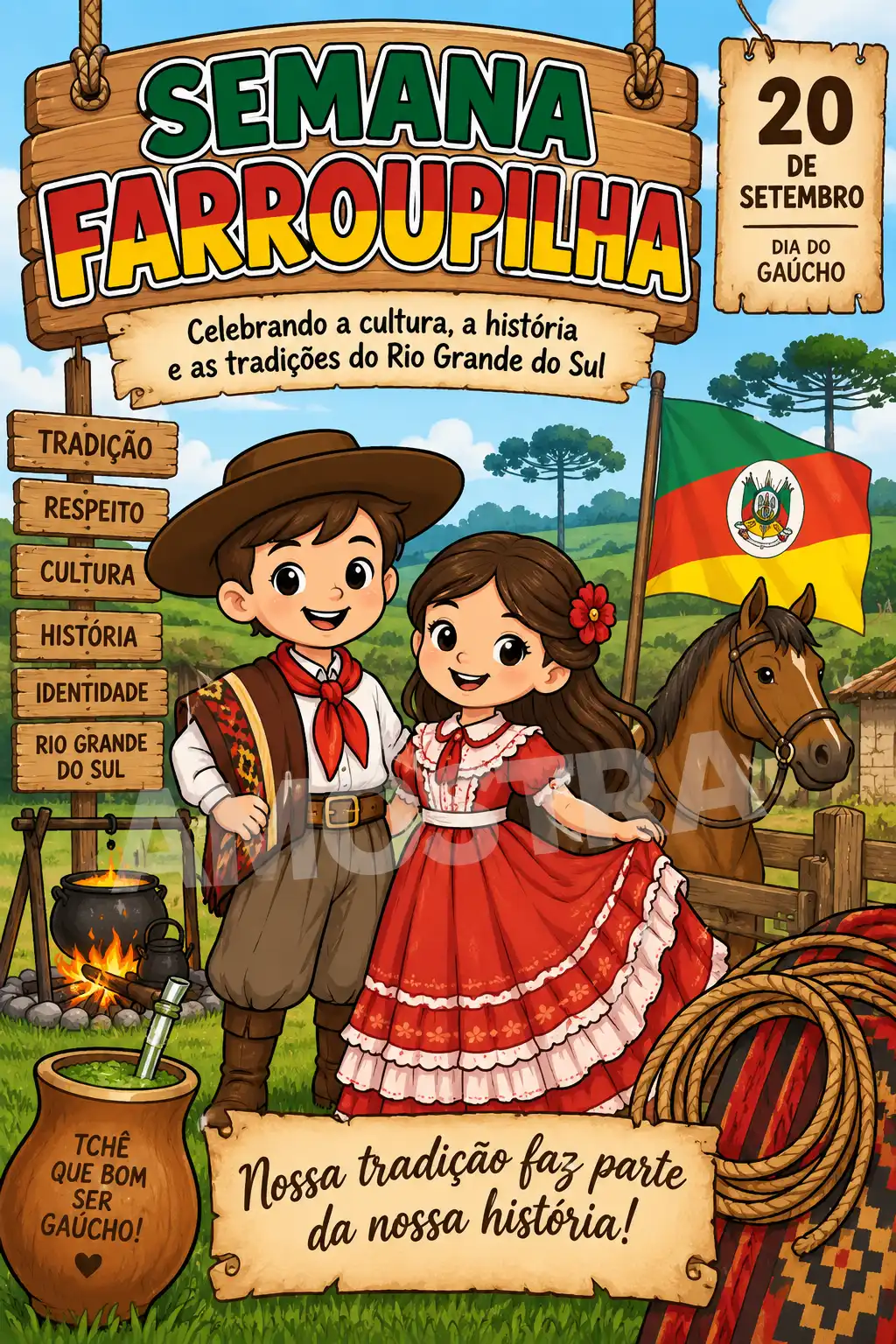 Cartaz Semana Farroupilha – Painel Ampliado | 4 Folhas A4 — Datas comemorativas para Educação Infantil: Cartaz decorativo…