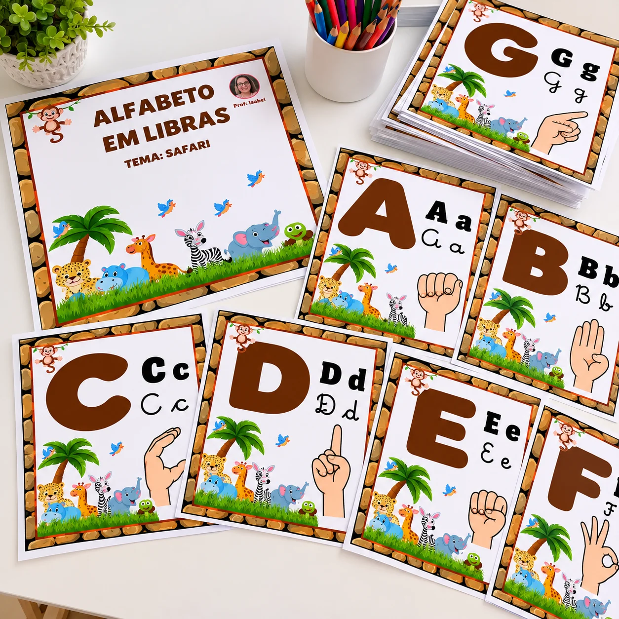 Alfabeto em Libras para Imprimir – Cartazes de A a Z com Tema Safari — amostra 1: Cartazes do Alfabeto em Libras – Tema…