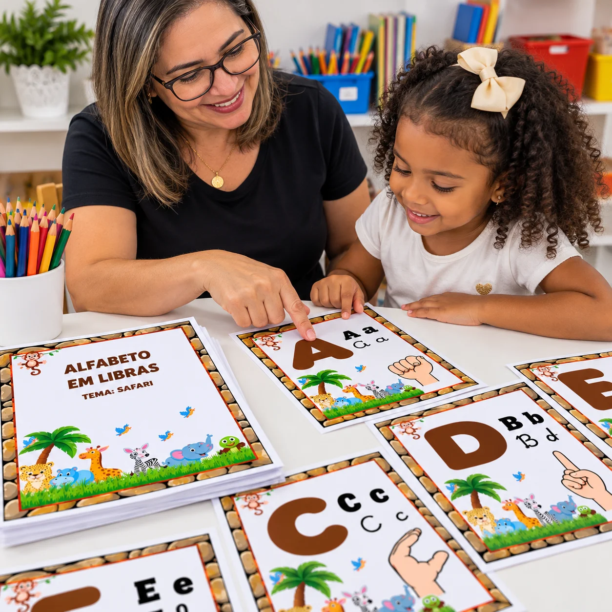 Alfabeto em Libras para Imprimir – Cartazes de A a Z com Tema Safari — amostra 2: Deixe sua sala de aula mais colorida,…