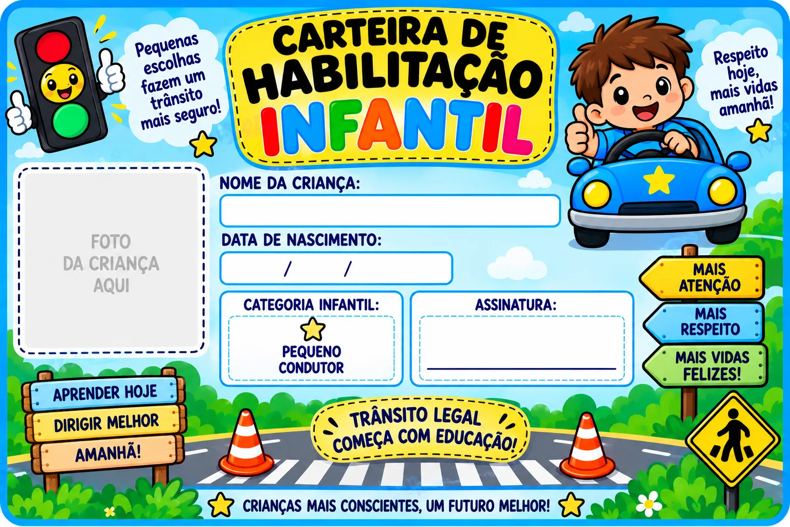 🚦 Carteira de Habilitação Infantil – Menina e Menino Torne a aprendizagem sobre segurança no trânsito mais divertida com a…