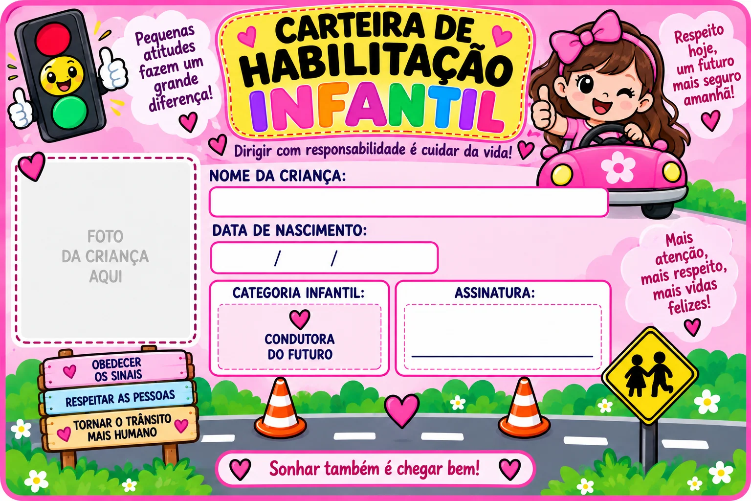 🚦 Carteira de Habilitação Infantil – Menina e Menino Torne a aprendizagem sobre segurança no trânsito mais divertida com a…