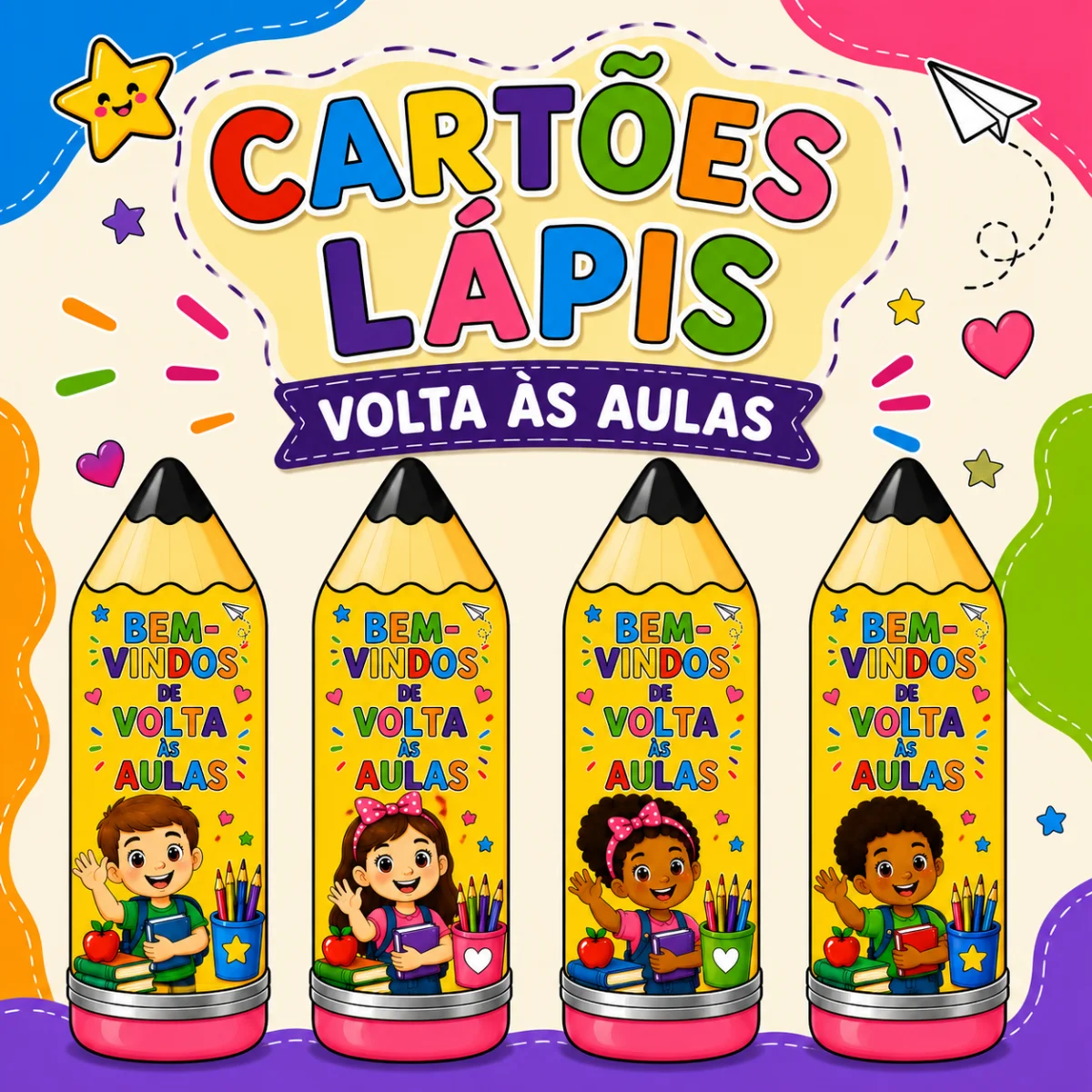 Cartões com formato Lápis - Volta às Aulas — capa do material
