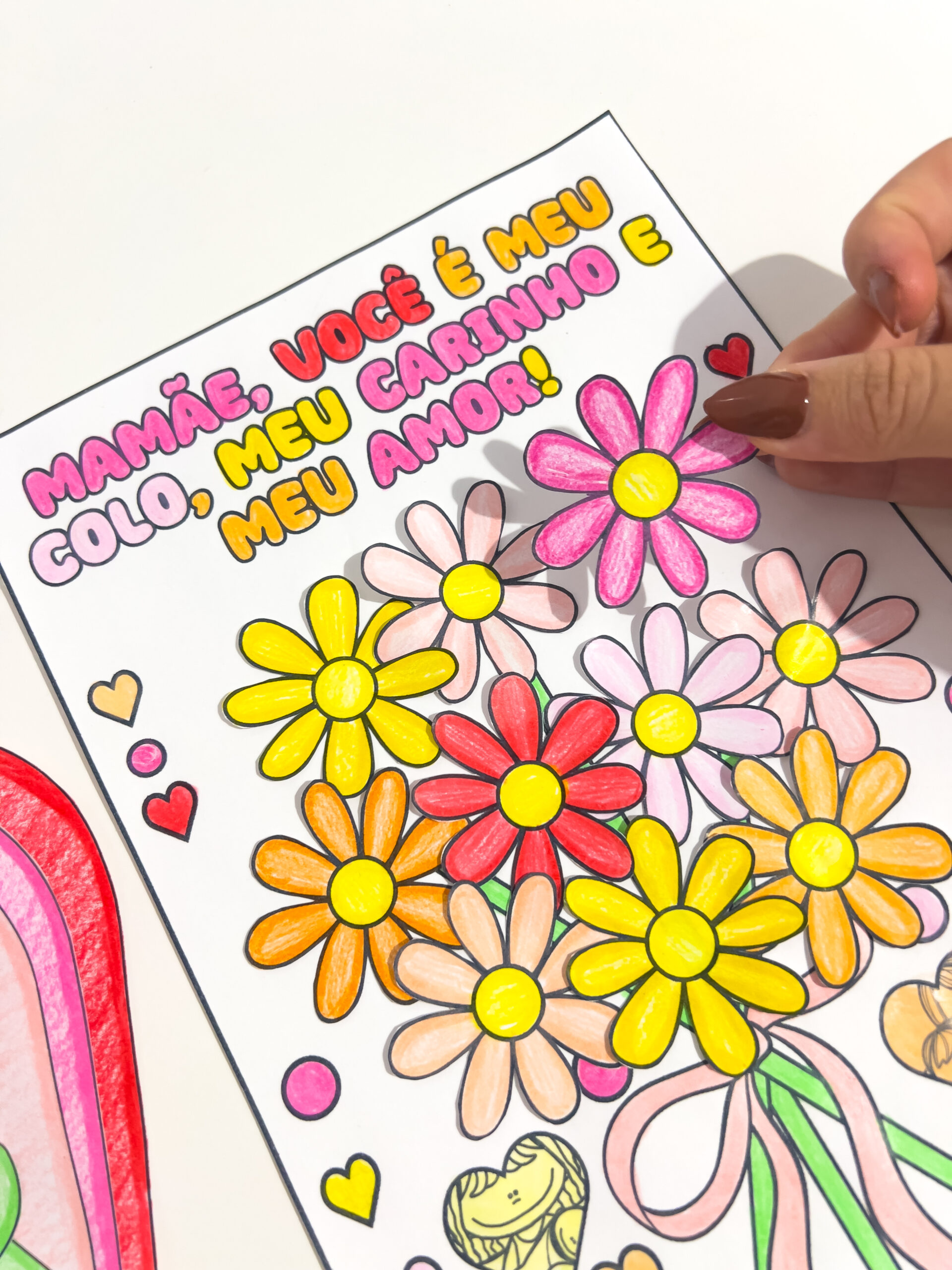 Cartões de Dia das Mães para imprimir e colorir — amostra 3: O que está incluído no PDF