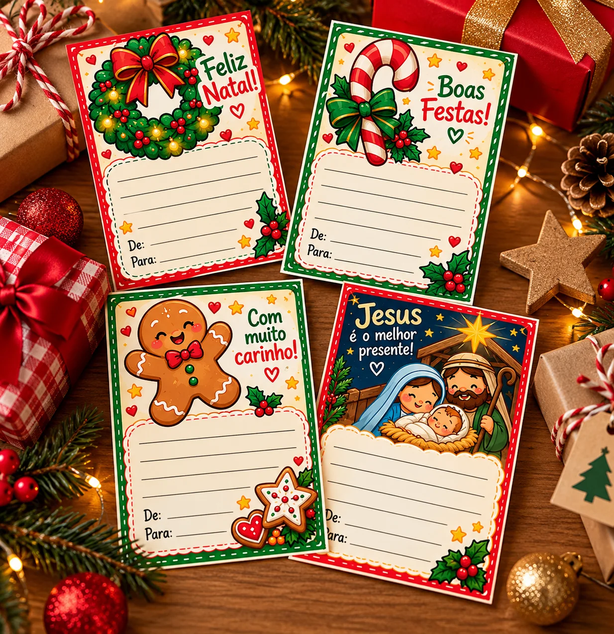 🎄 CARTÕES DE NATAL COLORIDOS — PRONTOS PARA IMPRIMIR! 🎁 — amostra 2: Deixe o Natal das crianças ainda mais especial com…