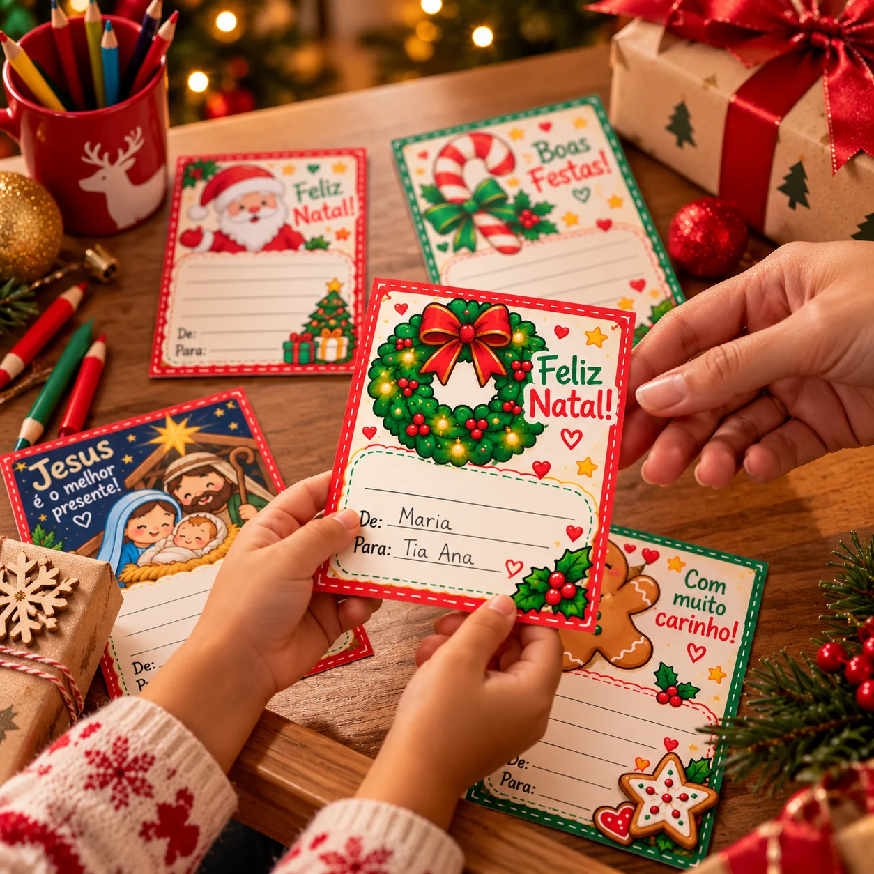 🎄 CARTÕES DE NATAL COLORIDOS — PRONTOS PARA IMPRIMIR! 🎁 — amostra 5: Deixe o Natal das crianças ainda mais especial com…