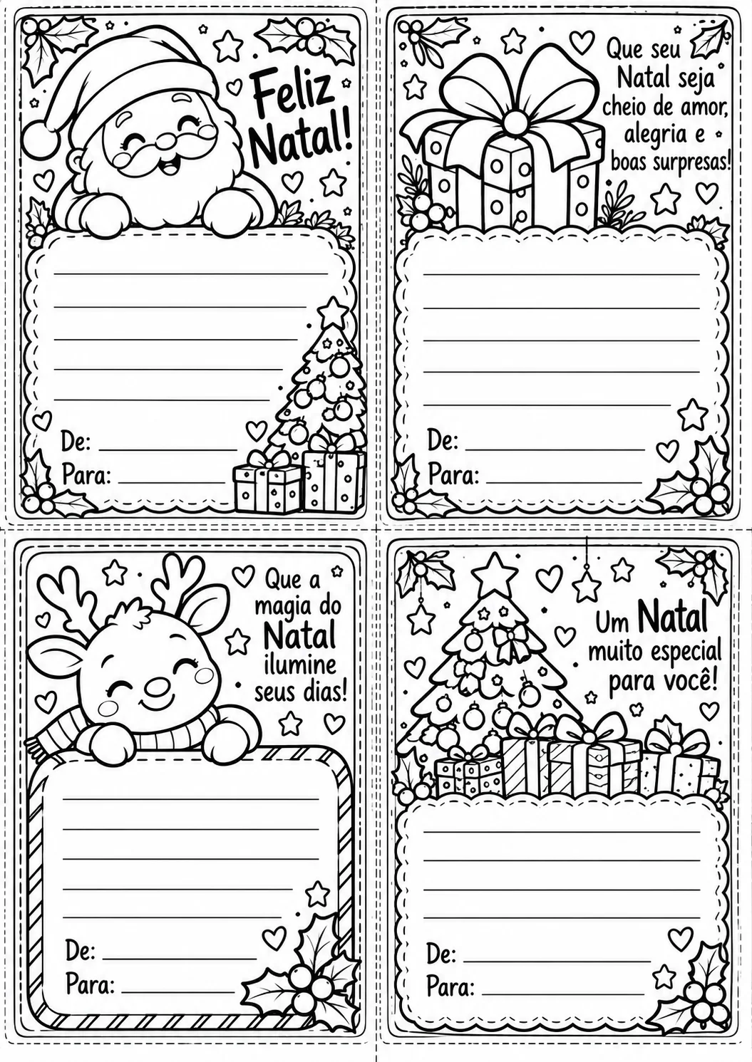 🎄Cartões de Natal - preto e branco para colorir — amostra 1: 🖍️ São 8 modelos encantadores para imprimir, colorir e…