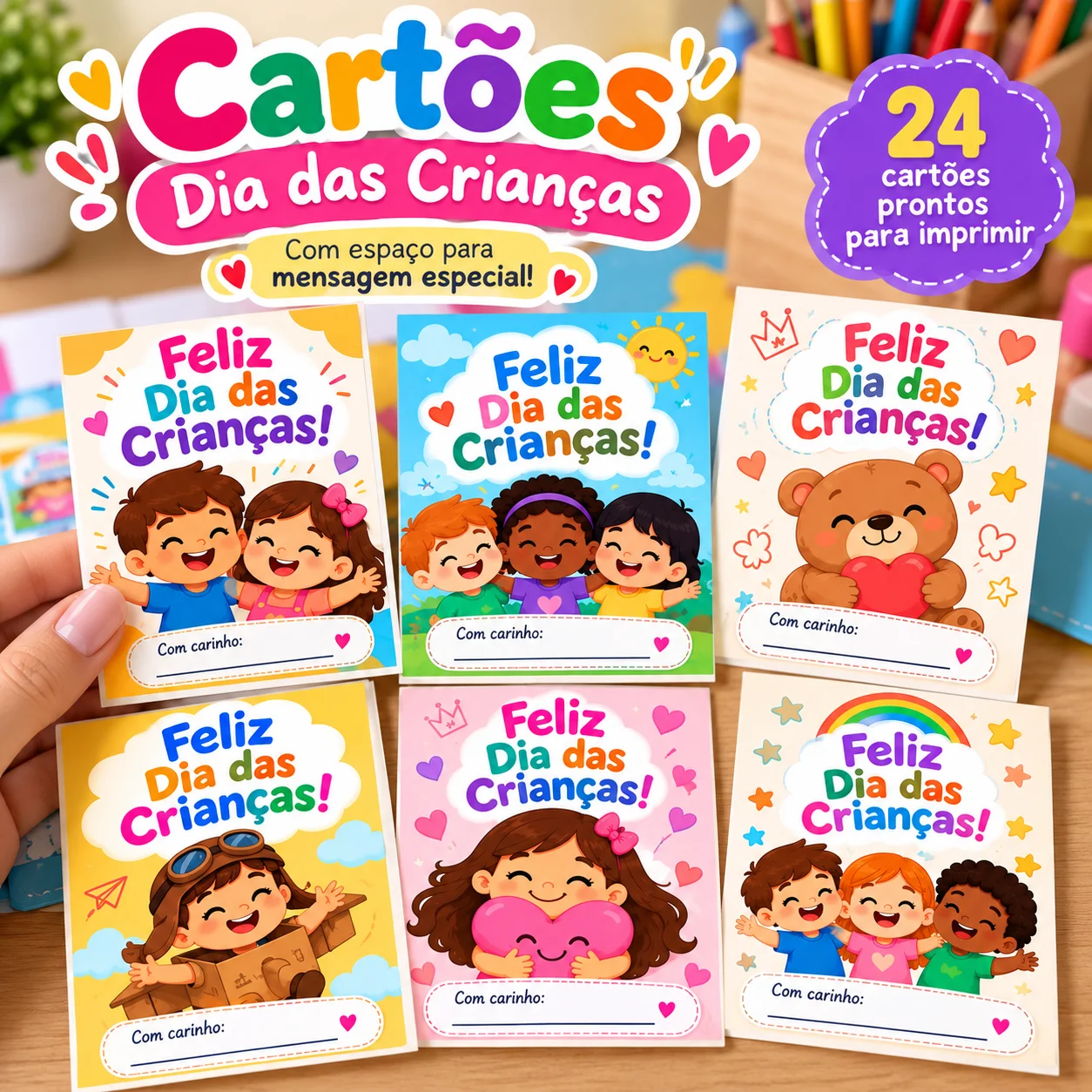 Cartões Dia das Crianças – 24 Modelos para Imprimir — capa do material
