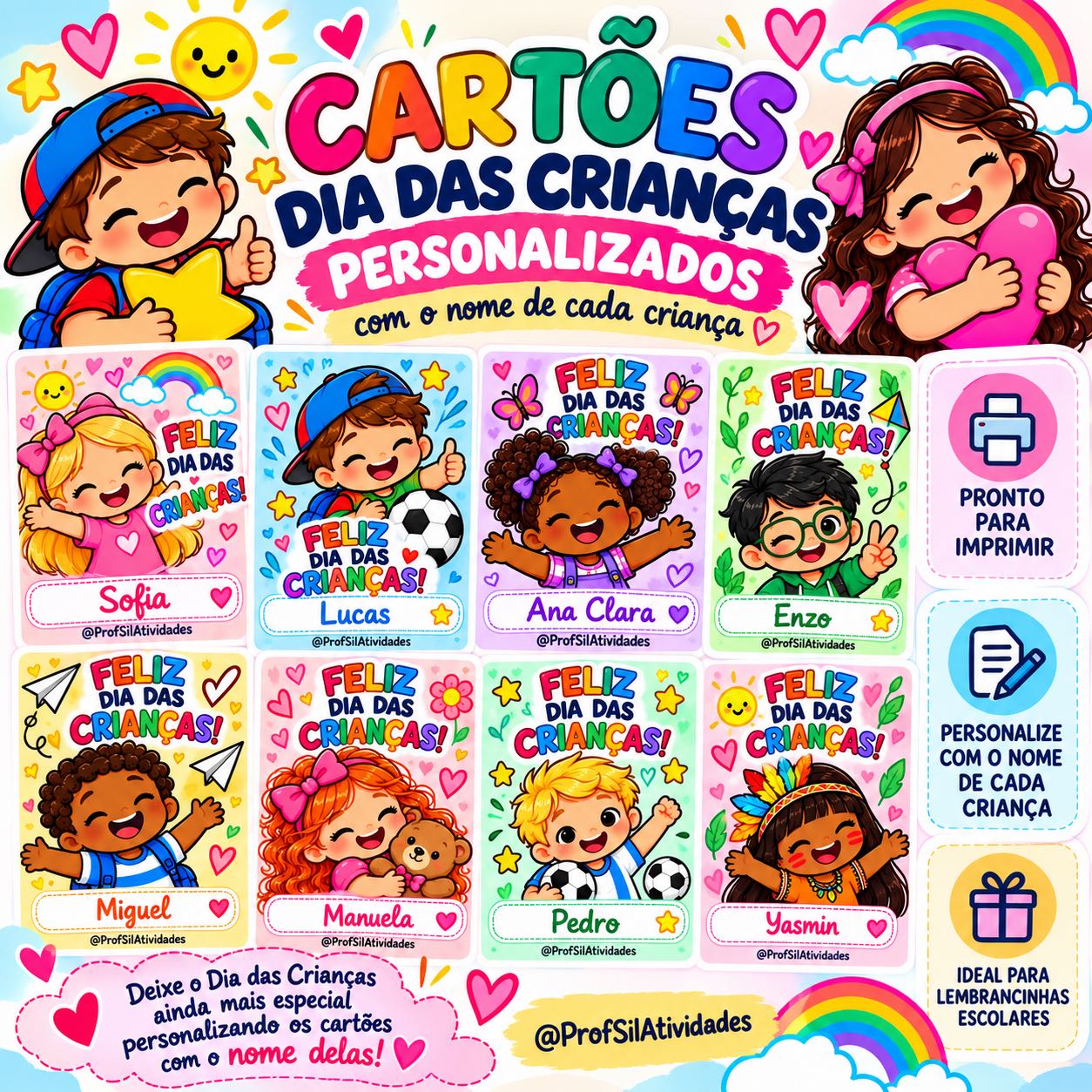 Cartões Dia das Crianças Personalizados com Nome — amostra 1: Cartões de Dia das Crianças Personalizados! 💖
