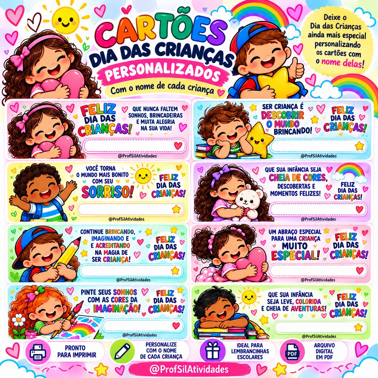Cartões Dia das Crianças Personalizados com Nome — amostra 2: Deixe o Dia das Crianças ainda mais especial com cartões…