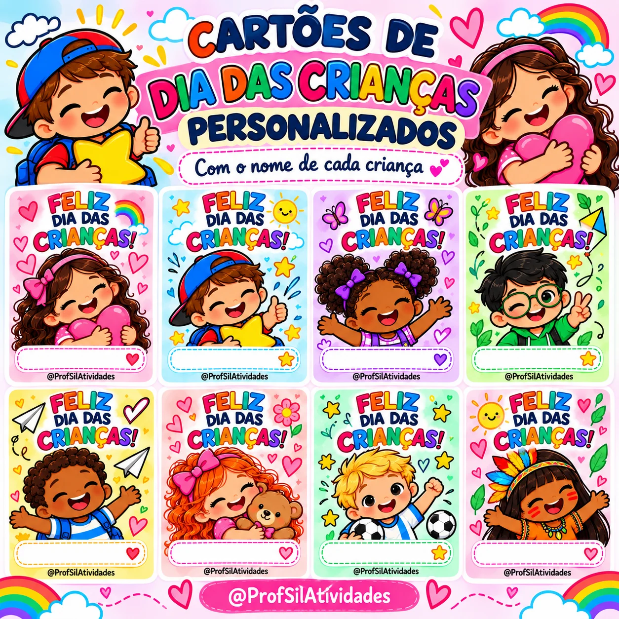 Cartões Dia das Crianças Personalizados com Nome — Datas comemorativas para Educação Infantil: Deixe o Dia das Crianças…