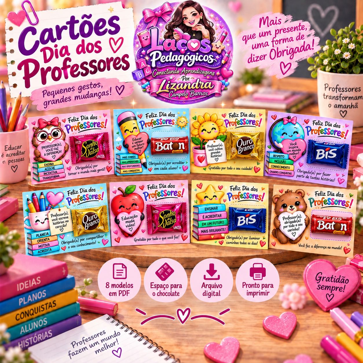 Cartões Dia dos Professores com Espaço para Chocolate — capa do material