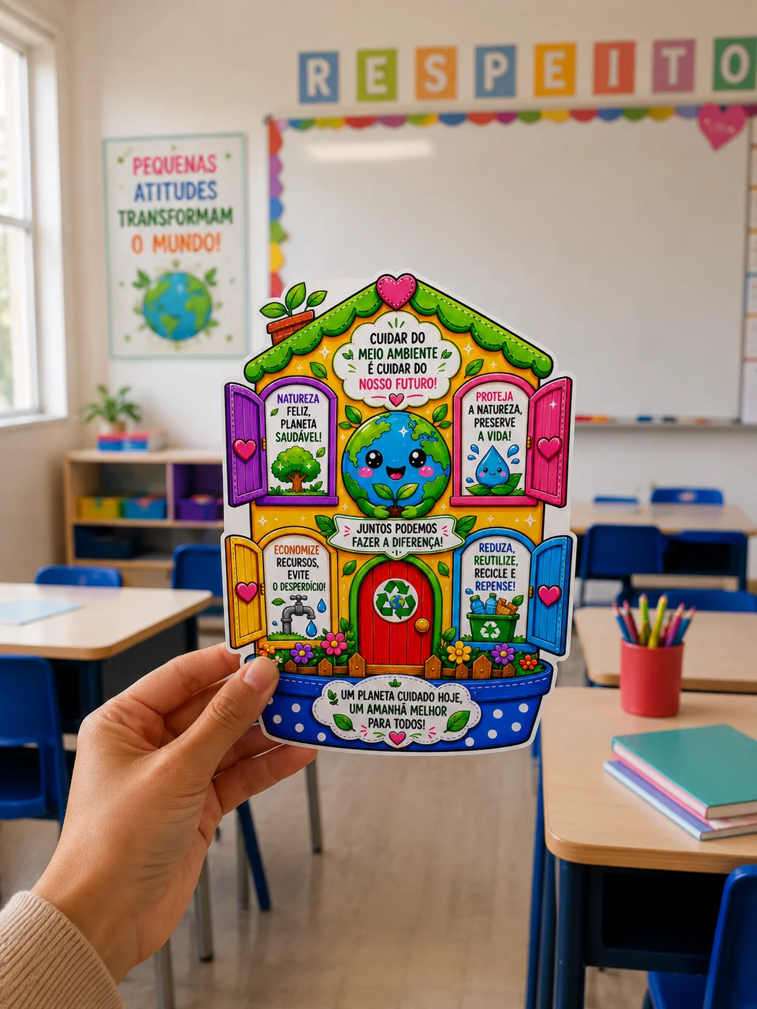Cartões Educativos Meio Ambiente para Colorir — amostra 3: Trabalhe a conscientização ambiental de forma divertida,…