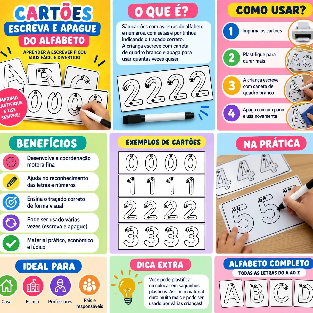 Cartões Escreva e Apague dos Números 0 a 9 para Imprimir – PDF — amostra 1: Uma proposta prática para a criança traçar,…