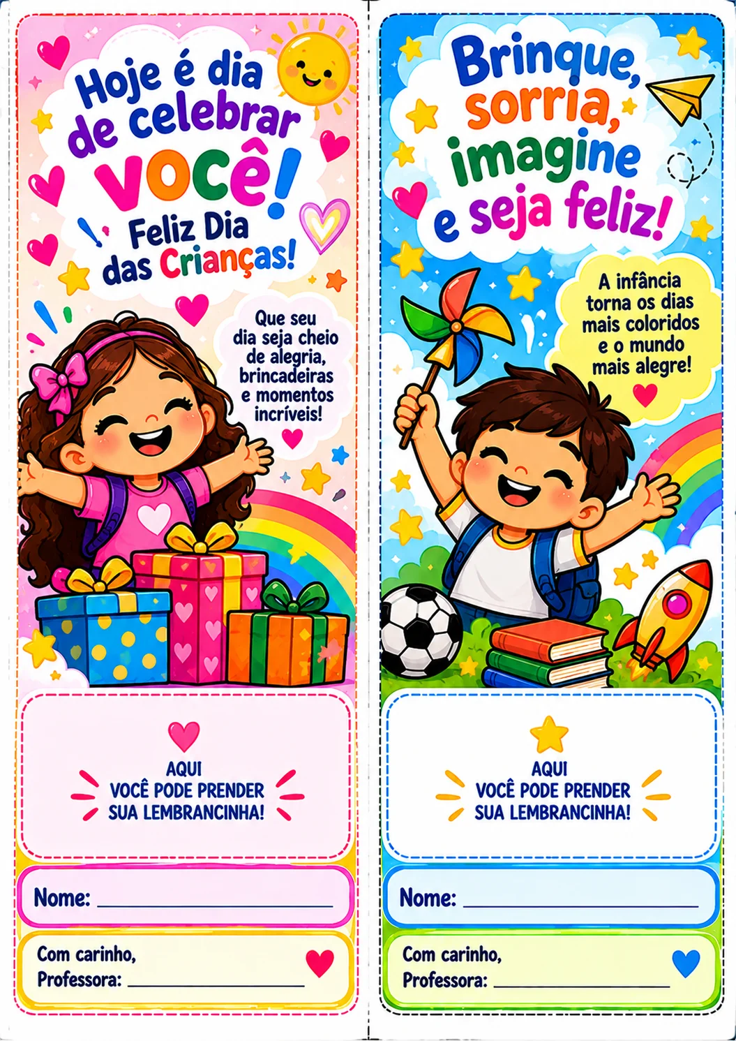 Cartões Lembrancinha Dia das Crianças – 10 Modelos — amostra 3: 10 cartões lembrancinha para o Dia das Crianças, coloridos…