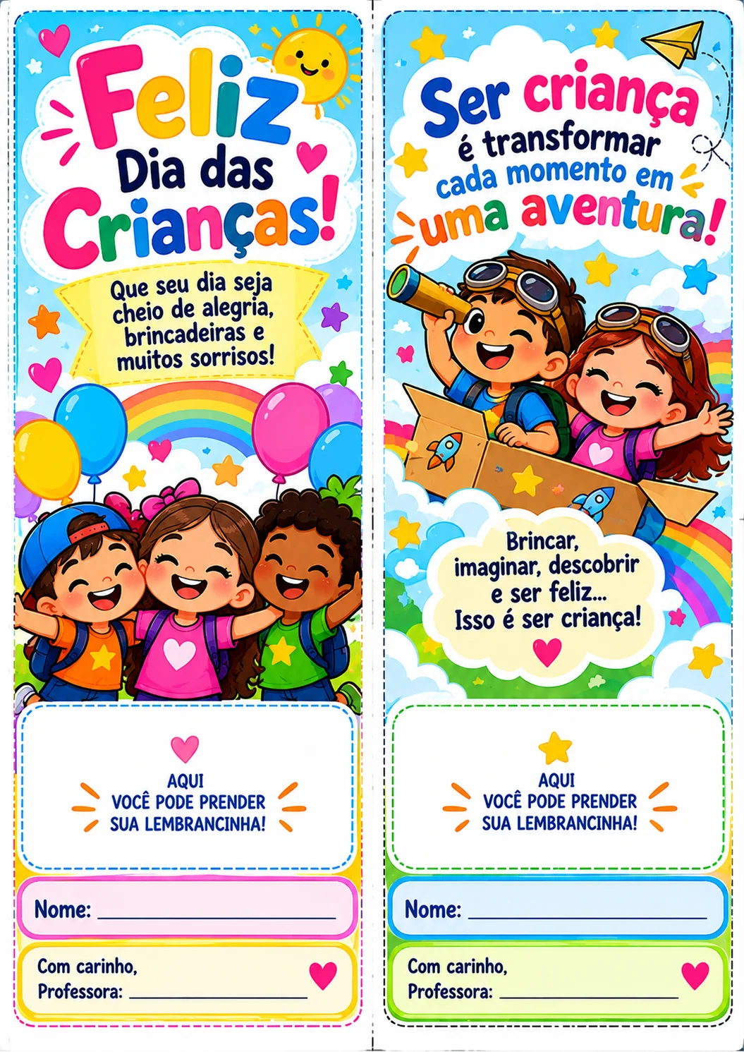 Cartões Lembrancinha Dia das Crianças – 10 Modelos — amostra 5: 10 cartões lembrancinha para o Dia das Crianças, coloridos…