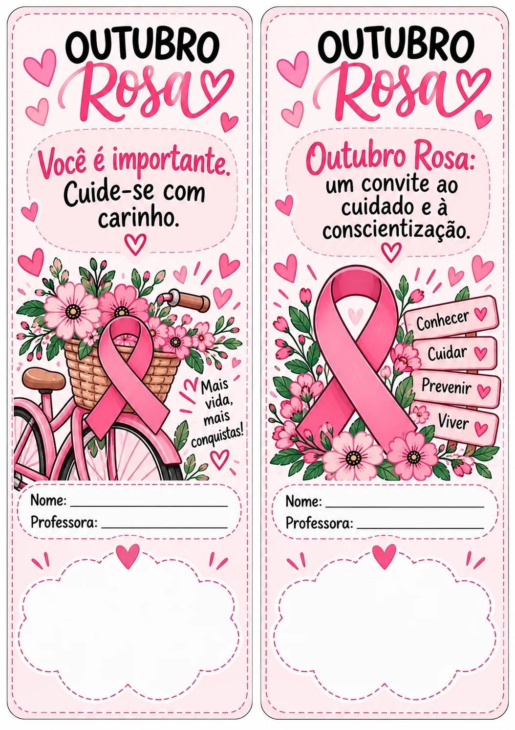 Cartões Lembrancinha Outubro Rosa – 10 Modelos — amostra 1: Produto digital. Nenhum material físico será enviado.