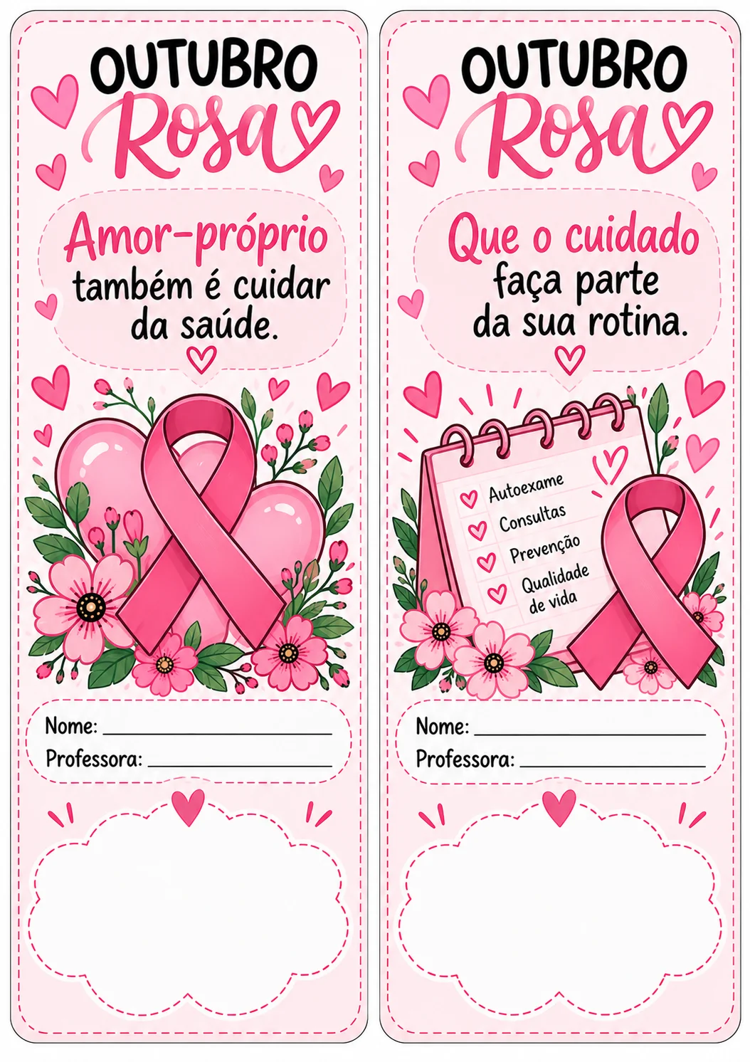 Cartões Lembrancinha Outubro Rosa – 10 Modelos — amostra 2: 10 cartões lembrancinha para o Outubro Rosa, coloridos e…