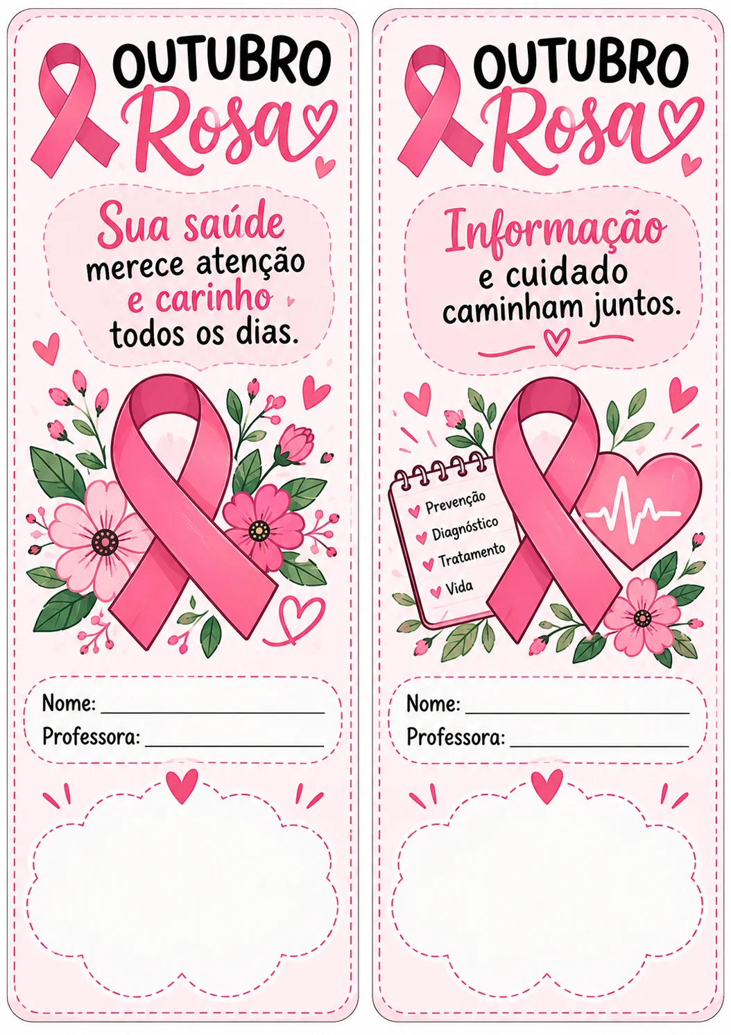 Cartões Lembrancinha Outubro Rosa – 10 Modelos — amostra 4: 10 cartões lembrancinha para o Outubro Rosa, coloridos e…