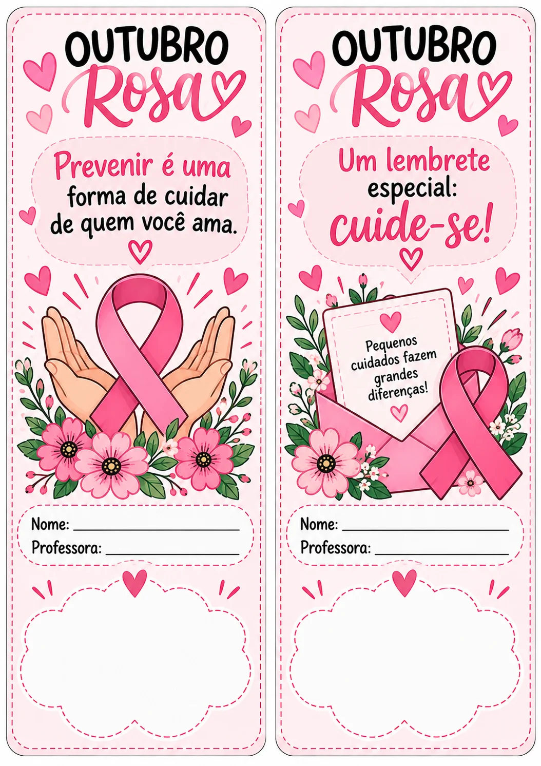 Cartões Lembrancinha Outubro Rosa – 10 Modelos — amostra 5: 10 cartões lembrancinha para o Outubro Rosa, coloridos e…