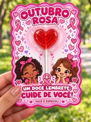 Cartões Outubro Rosa | Lembrancinha com Pirulito — amostra 1: O que está incluso