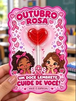 Cartões Outubro Rosa | Lembrancinha com Pirulito — amostra 3: Formato e impressão
