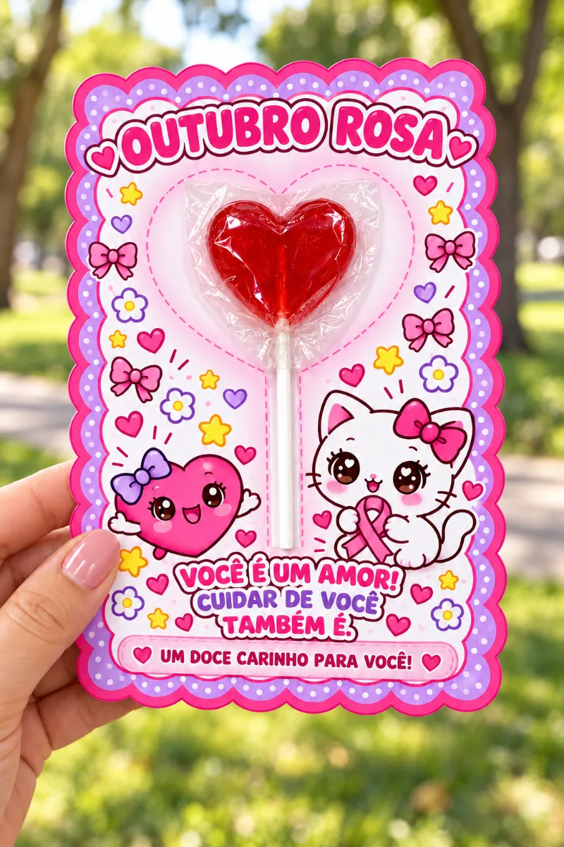 Cartões Outubro Rosa para Lembrancinha em PDF — amostra 1: Cartões Outubro Rosa em PDF para imprimir, ideais para…
