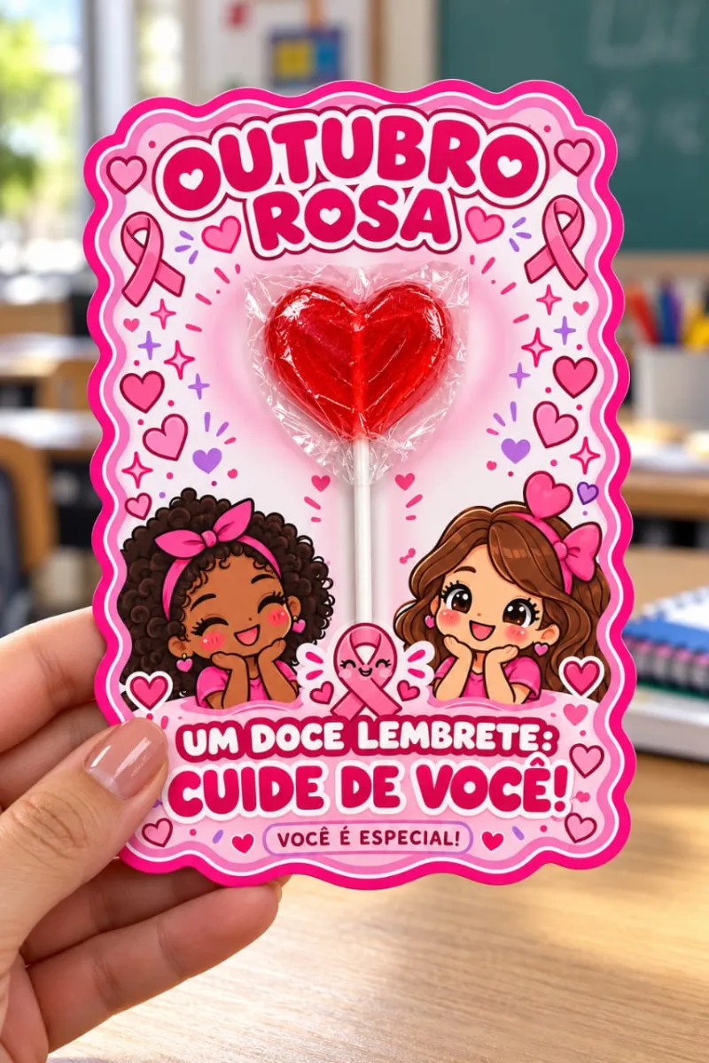 Cartões Outubro Rosa para Lembrancinha em PDF — amostra 2: Cartões Outubro Rosa em PDF para imprimir, ideais para…